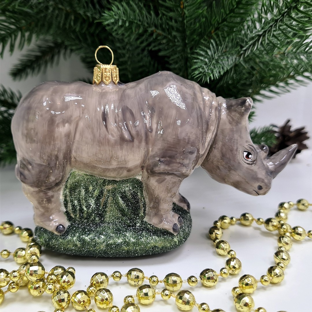 фото Стеклянная елочная игрушка Носорог
