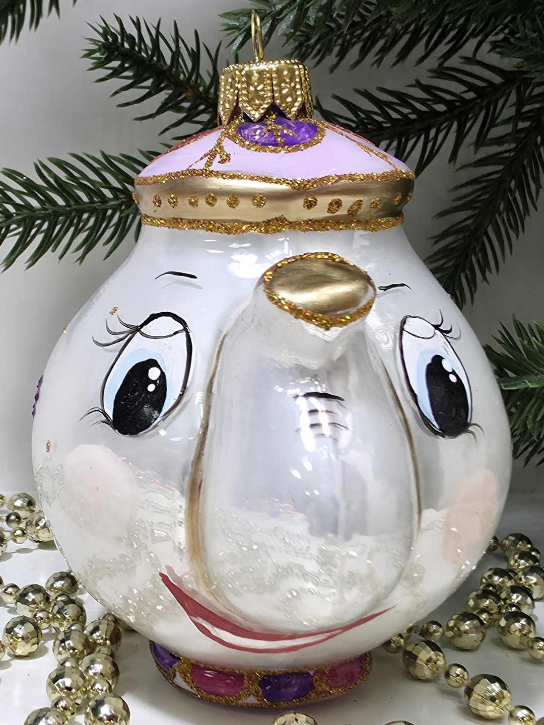 фото Стеклянная елочная игрушка Чайник