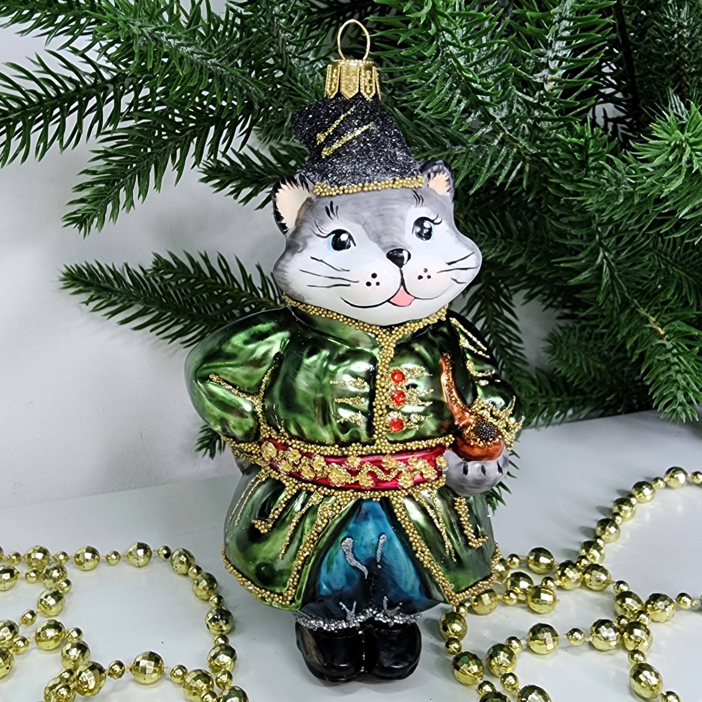 фото Стеклянная елочная игрушка Котофей