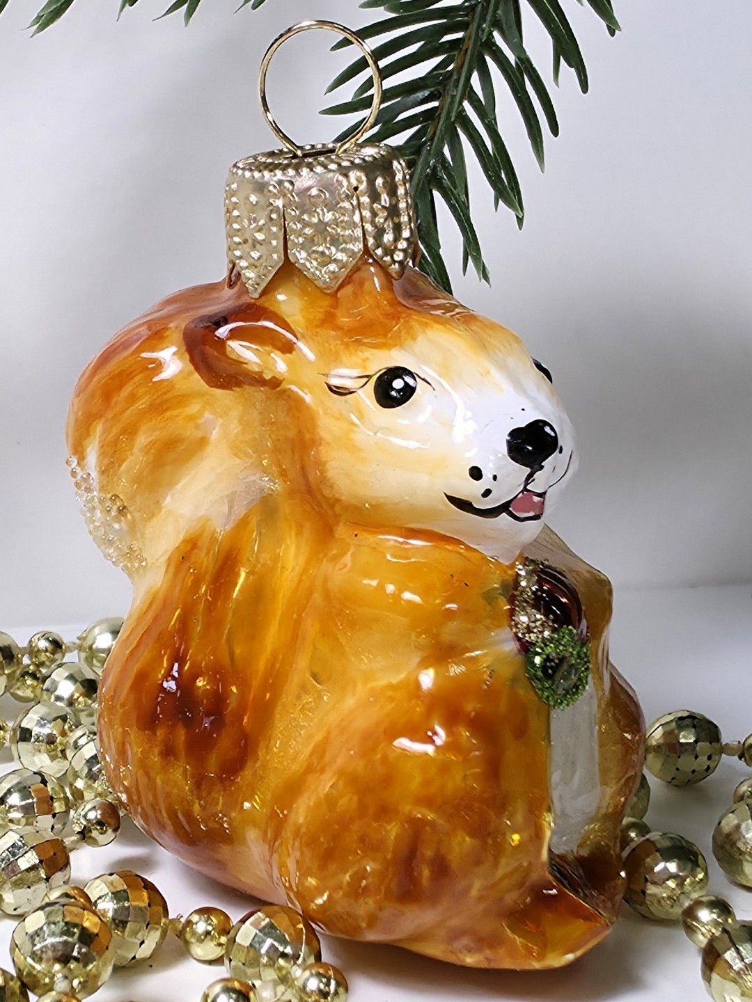 фото Стеклянная елочная игрушка Белочка мини