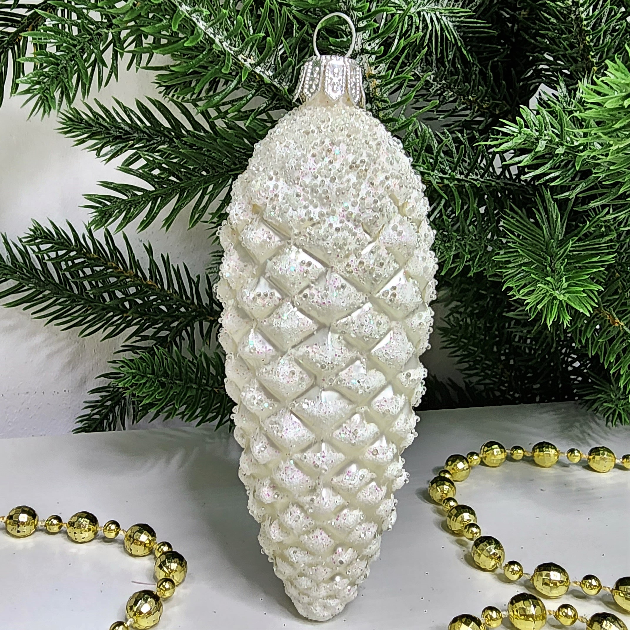 фото Стеклянная елочная игрушка Шишка 10,5 см