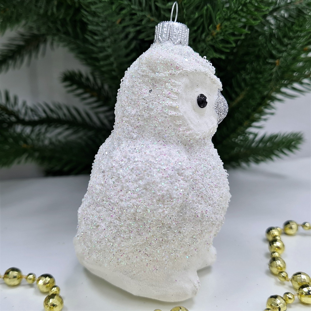 фото Стеклянная елочная игрушка Сова белая