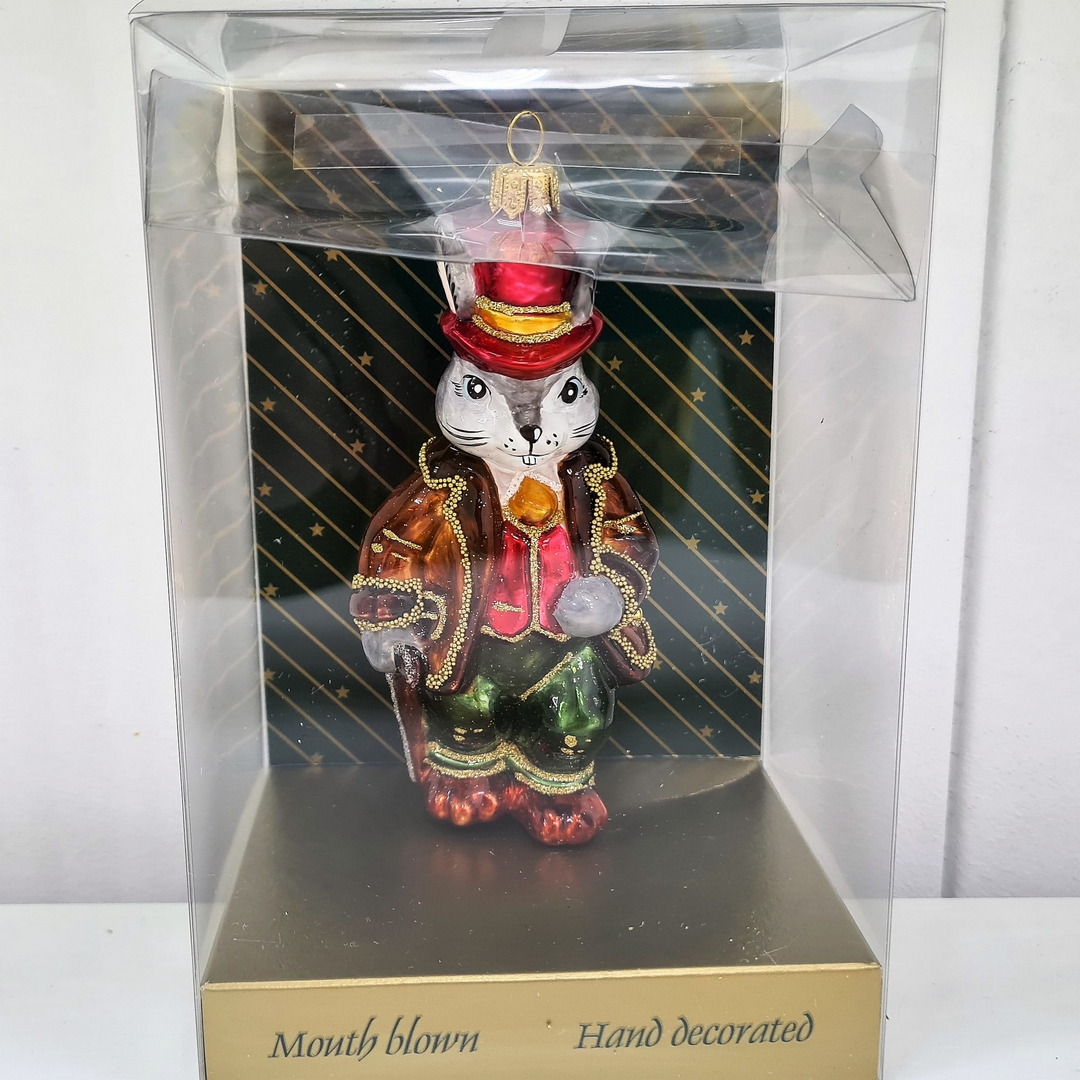 фото Стеклянная елочная игрушка Заяц джентельмен-1