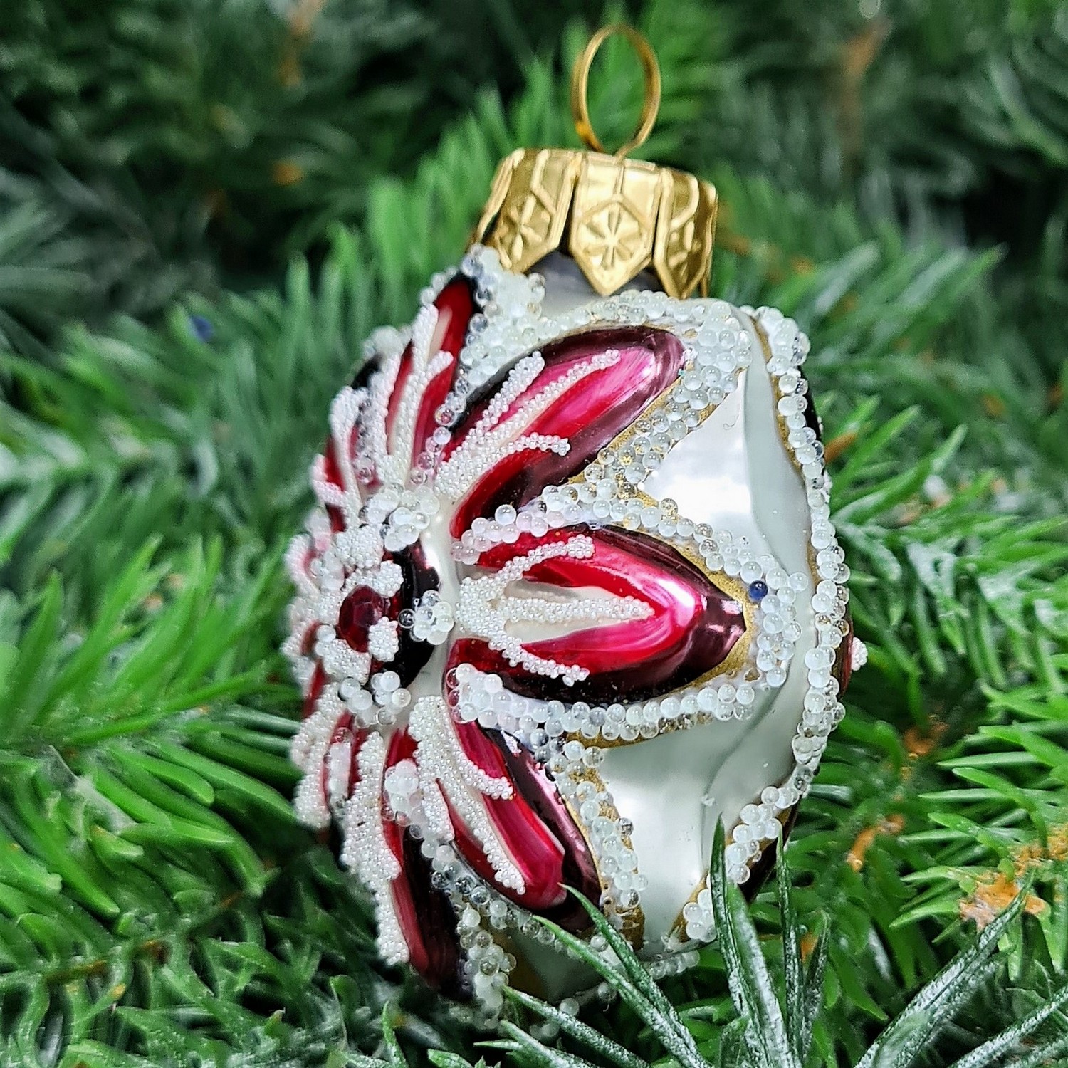 фото Стеклянная елочная игрушка Ромашка красная