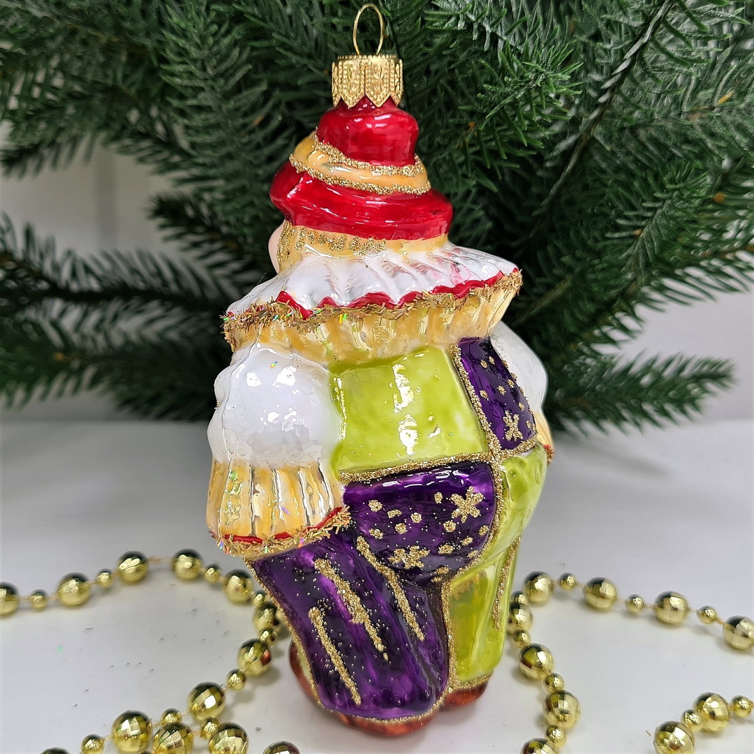 фото Стеклянная елочная игрушка Клоун в жабо