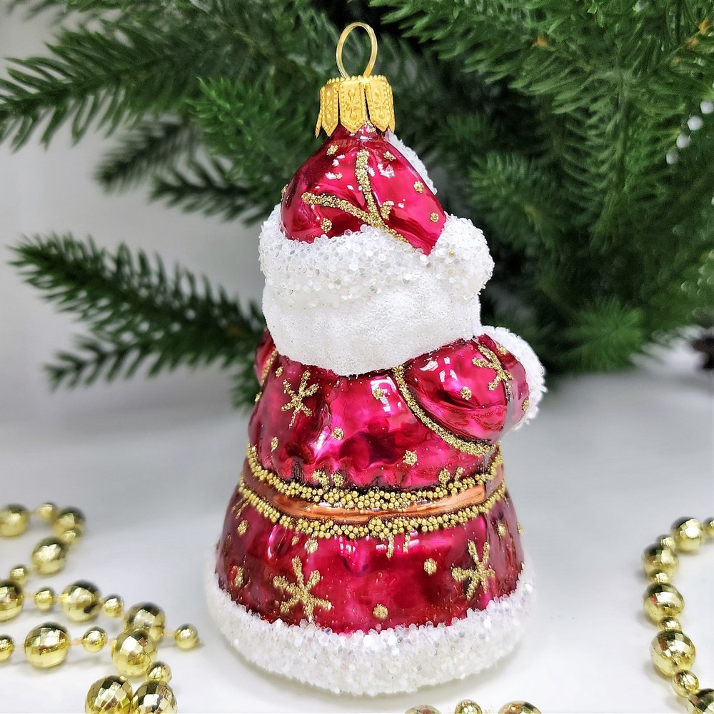 фото Стеклянная елочная игрушка Дед Мороз колокольчик