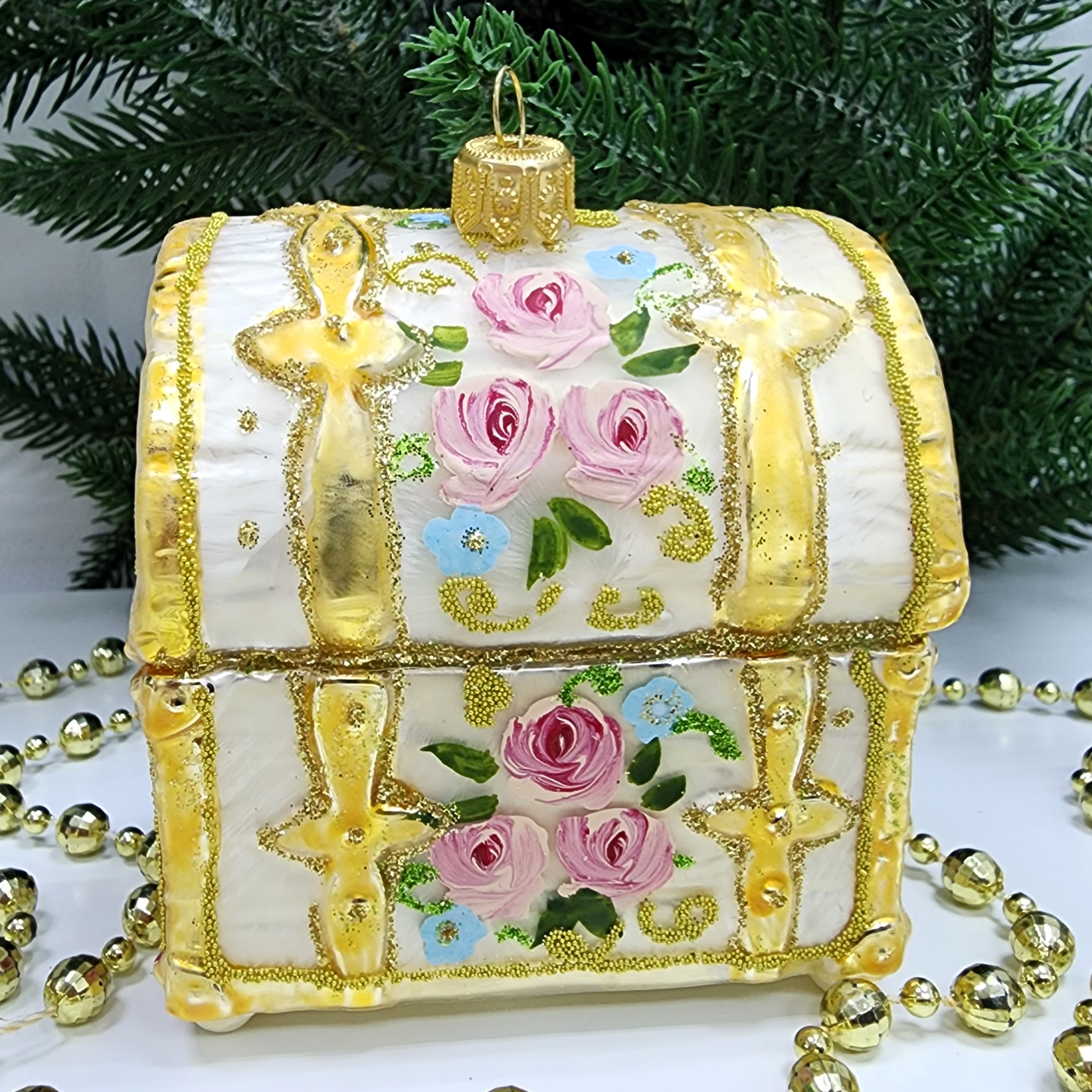 фото Стеклянная елочная игрушка Сундук с золотом Версаль