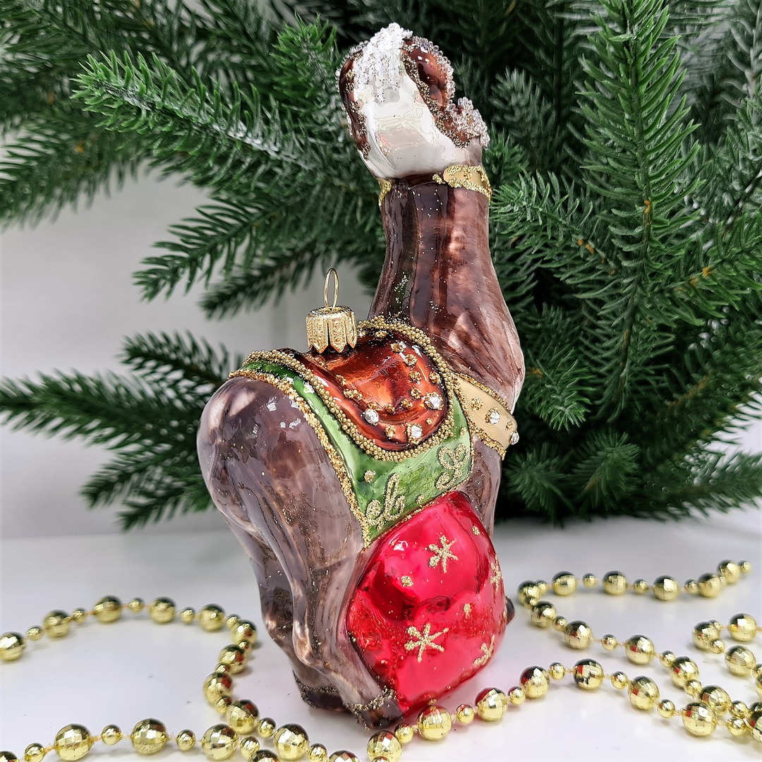 фото Стеклянная елочная игрушка Олень с подарками