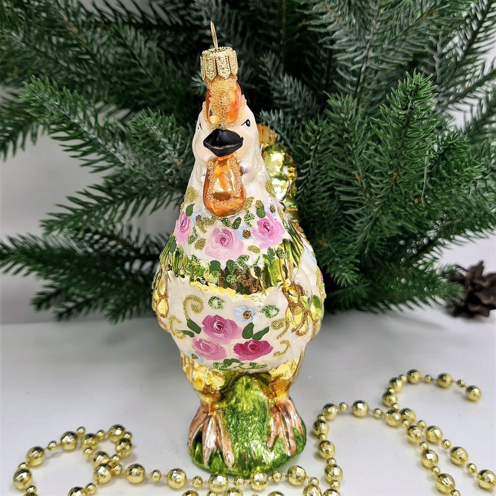 фото Стеклянная елочная игрушка Петух Версаль