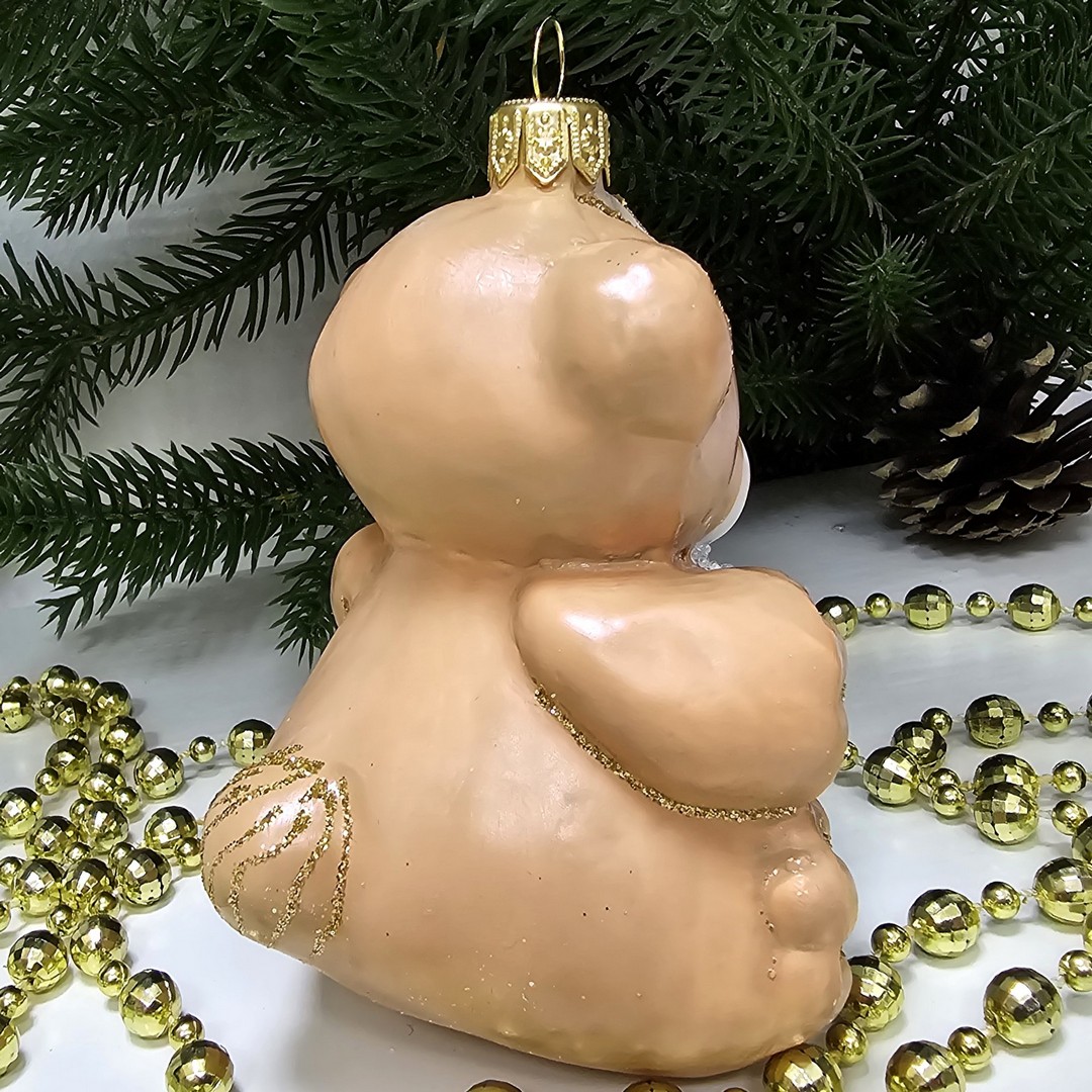 фото Стеклянная елочная игрушка Мишка с сердцем