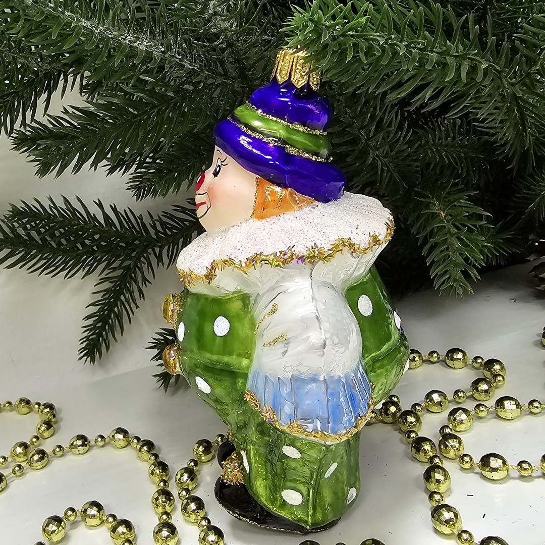 фото Стеклянная елочная игрушка Клоун в жабо