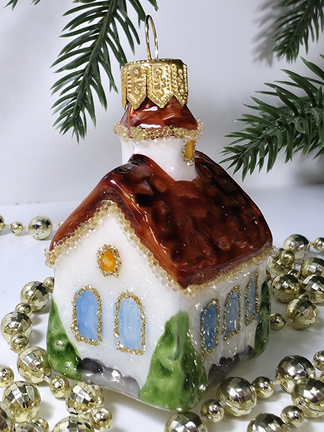 фото Стеклянная елочная игрушка Домик мини