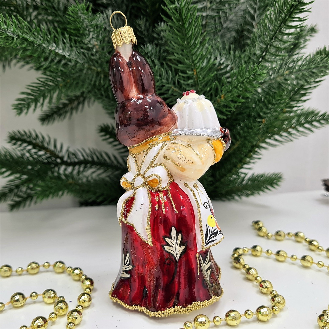 фото Стеклянная елочная игрушка Зайчиха с тортом-3