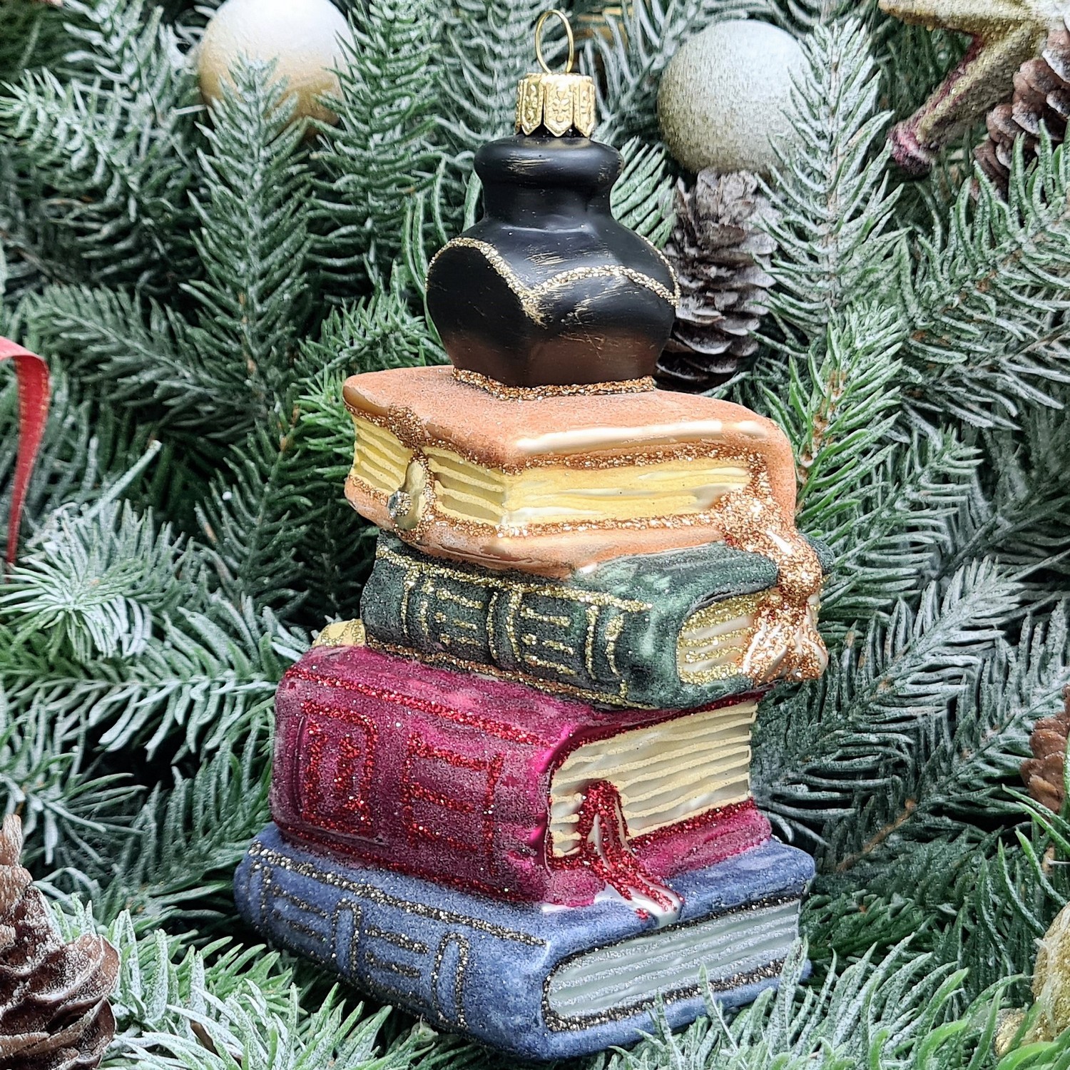 фото Стеклянная елочная игрушка Стопка книг сахар