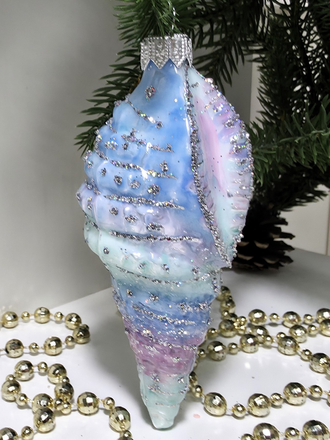 фото Стеклянная елочная игрушка Ракушка