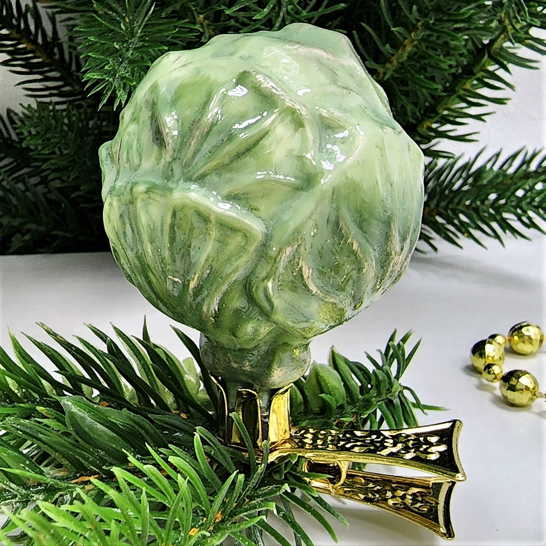 фото Стеклянная елочная игрушка Капуста на прищепке