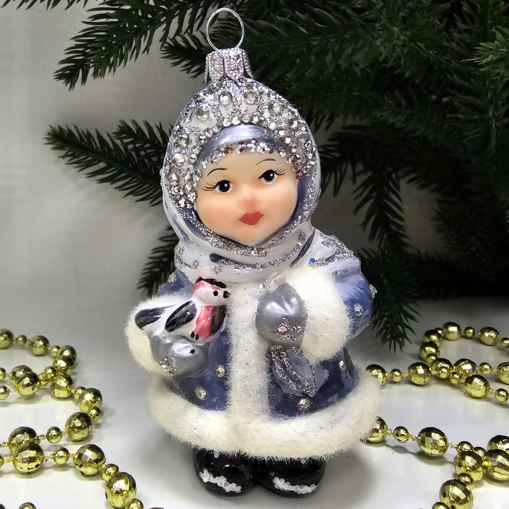 фото Стеклянная елочная игрушка Снегурочка глянец