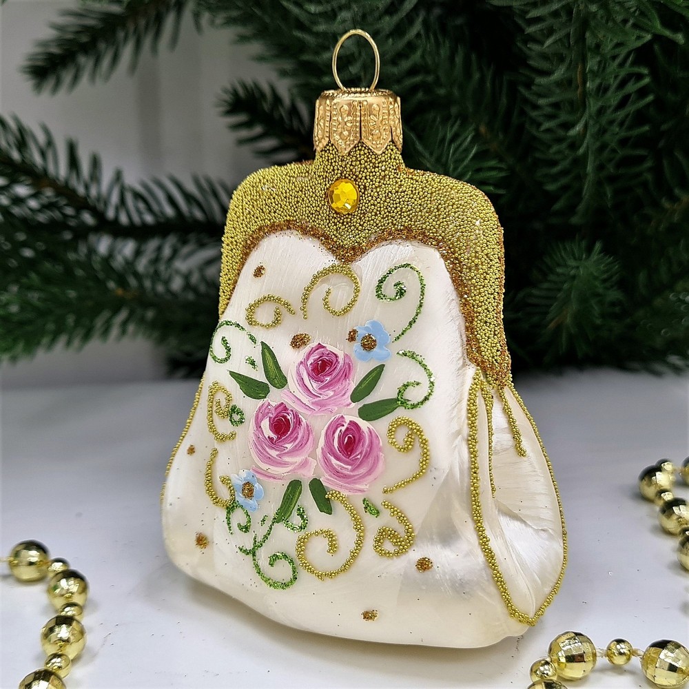 фото Стеклянная елочная игрушка Сумочка Версаль малая