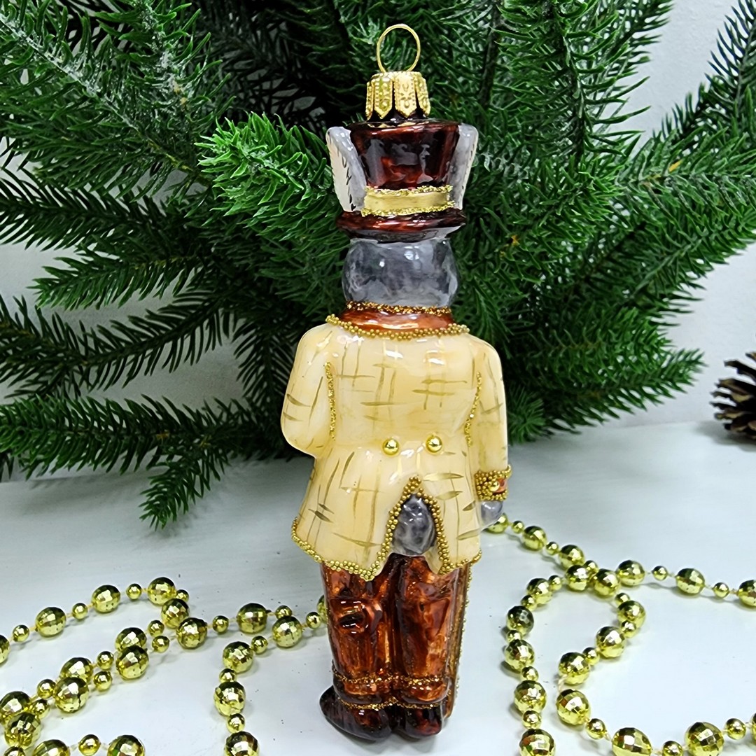 фото Стеклянная елочная игрушка Заяц джентельмен