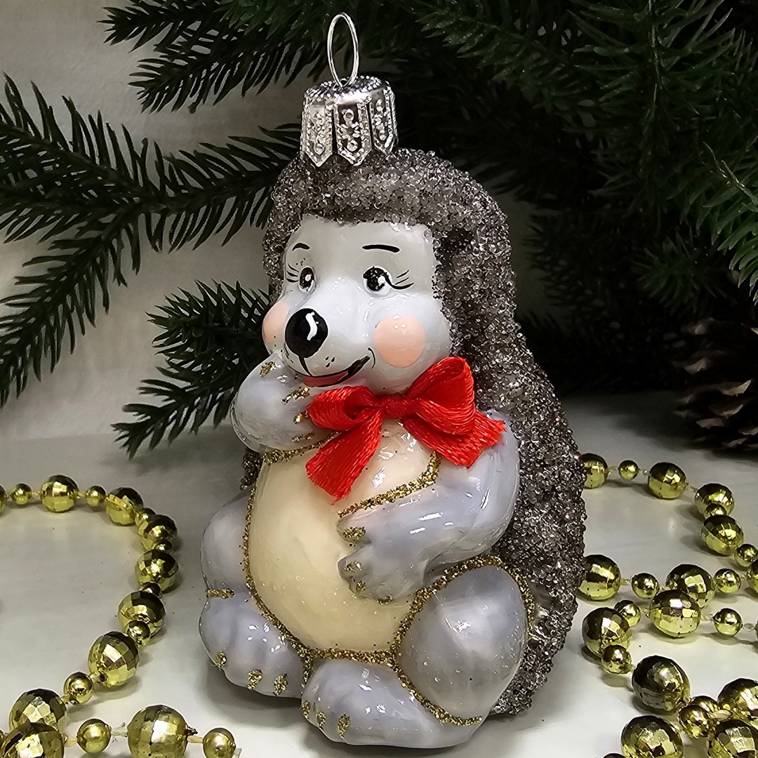 фото Стеклянная елочная игрушка Ёжик малый