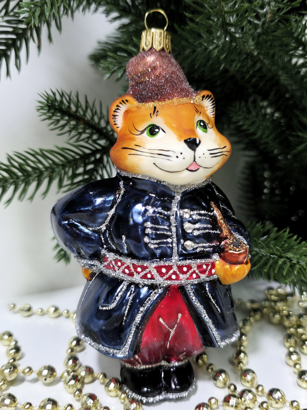 фото Стеклянная елочная игрушка Котофей