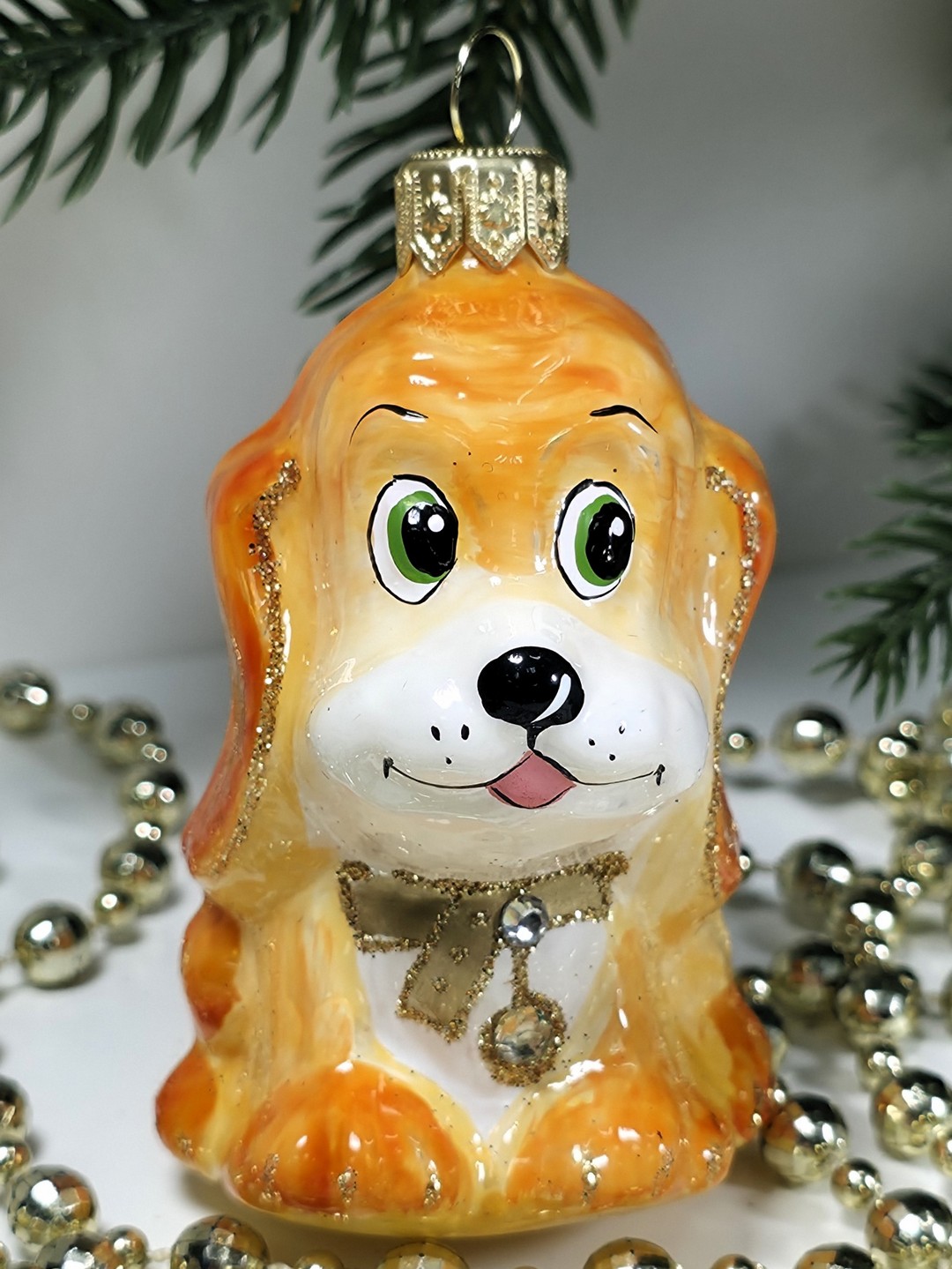 фото Стеклянная елочная игрушка Щенок