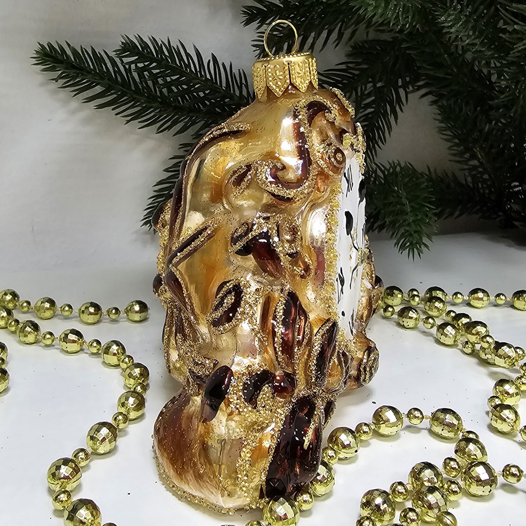 фото Стеклянная елочная игрушка Часы каминные