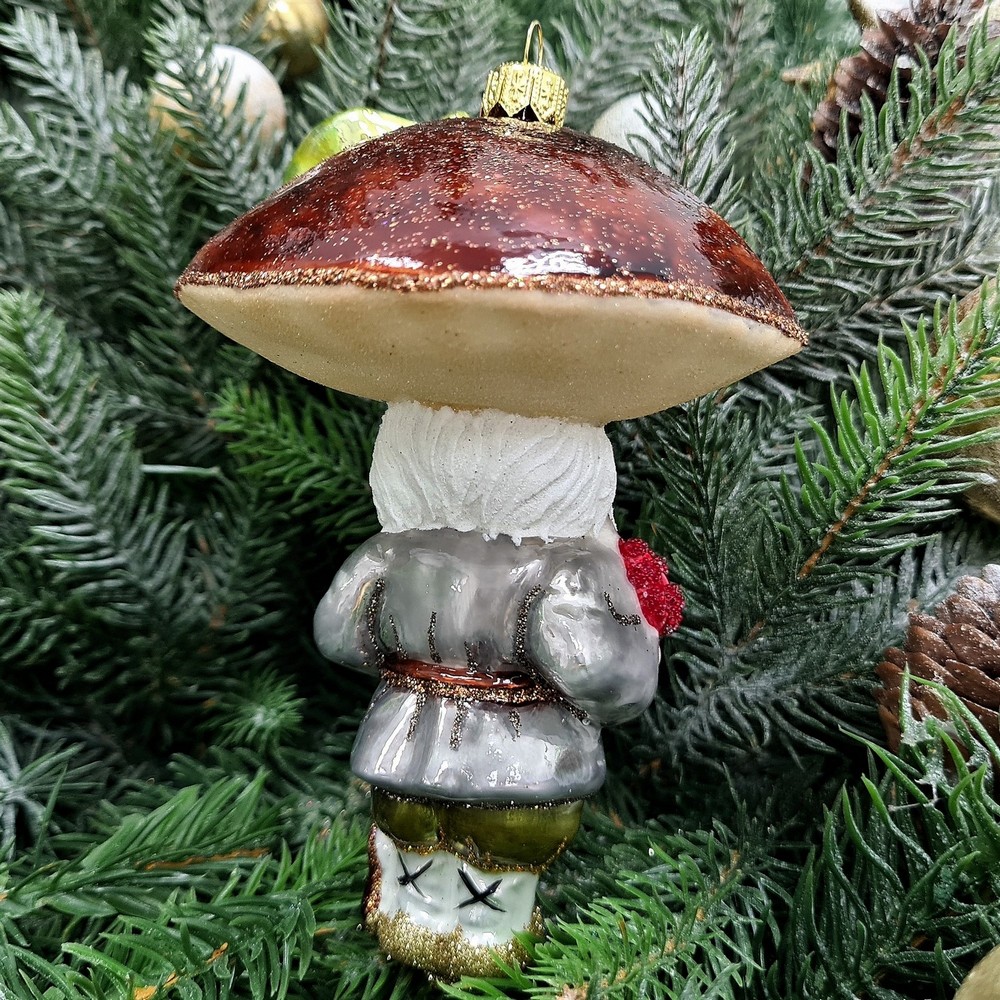 фото Стеклянная елочная игрушка Гриб Боровик