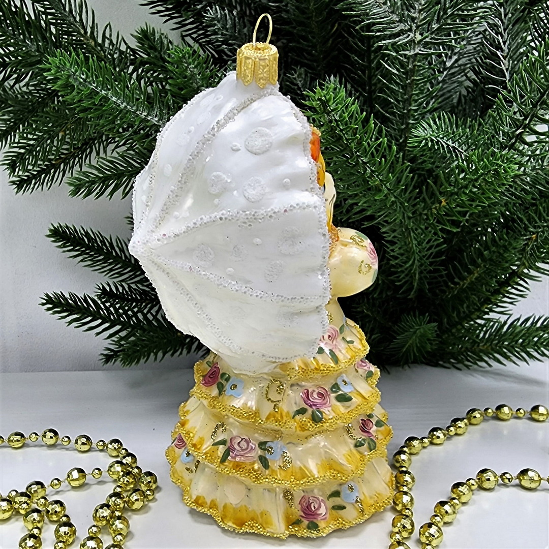 фото Стеклянная елочная игрушка Кошка с зонтиком версаль