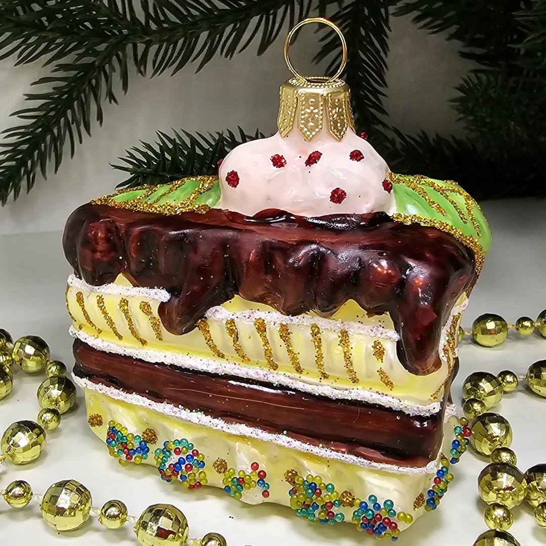 фото Стеклянная елочная игрушка Кусок торта