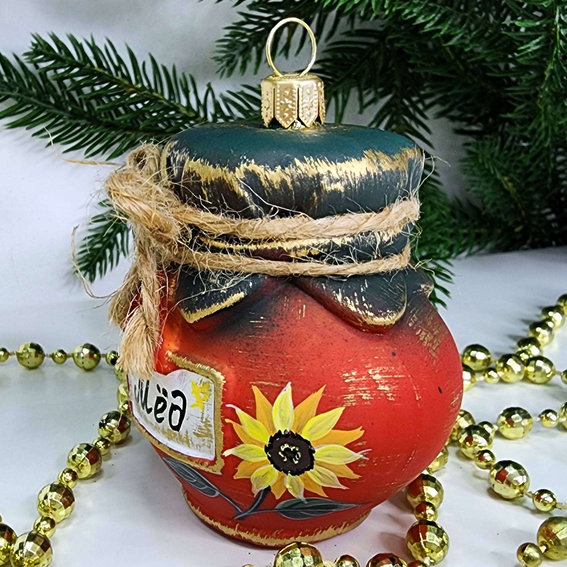 фото Стеклянная елочная игрушка Баночка мёда