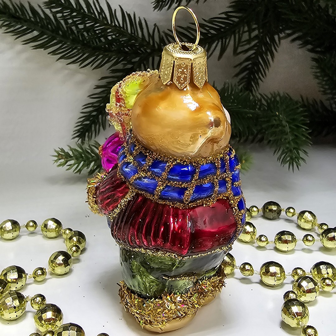 фото Стеклянная елочная игрушка Мишутка с подарками