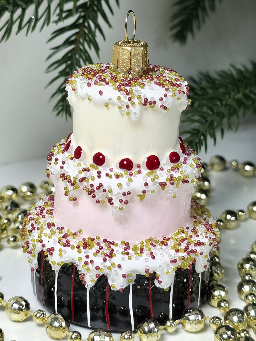 фото Стеклянная елочная игрушка Тортик