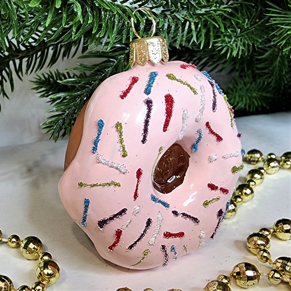 фото Стеклянная елочная игрушка Пончик Донат-2