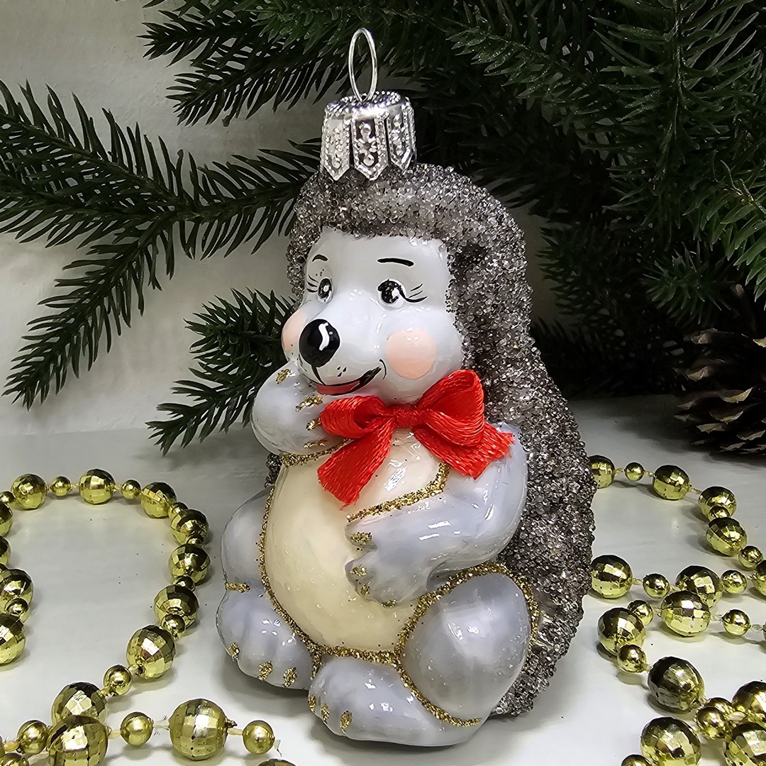 фото Стеклянная елочная игрушка Ёжик малый