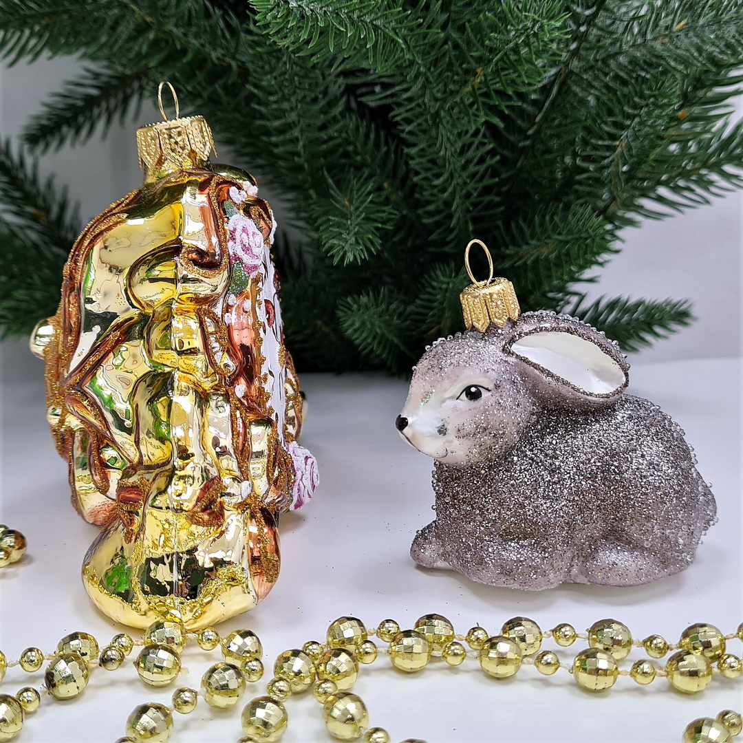 фото Набор ёлочных игрушек Часы и зайчик