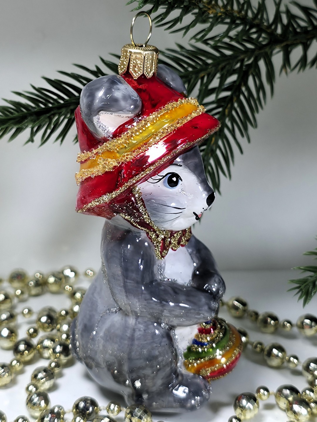 фото Стеклянная елочная игрушка Зайчик с юлой