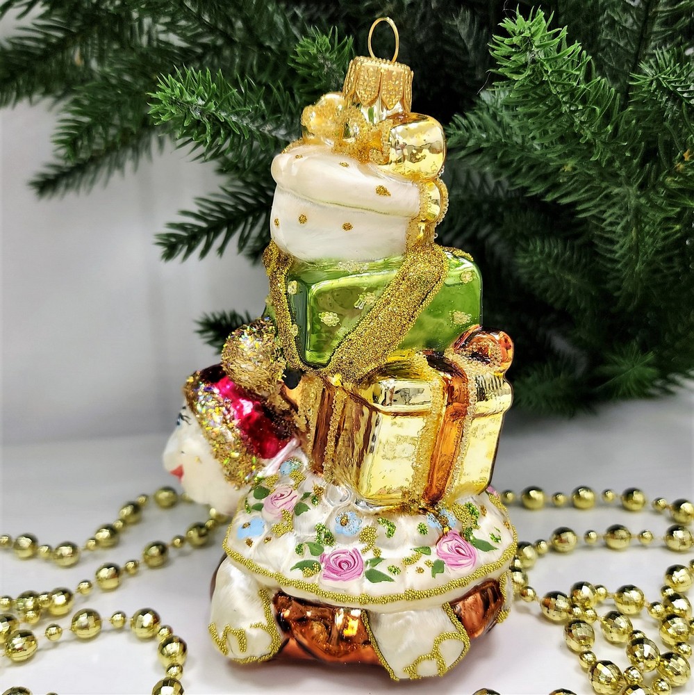 фото Стеклянная елочная игрушка Черепаха с подарками Версаль