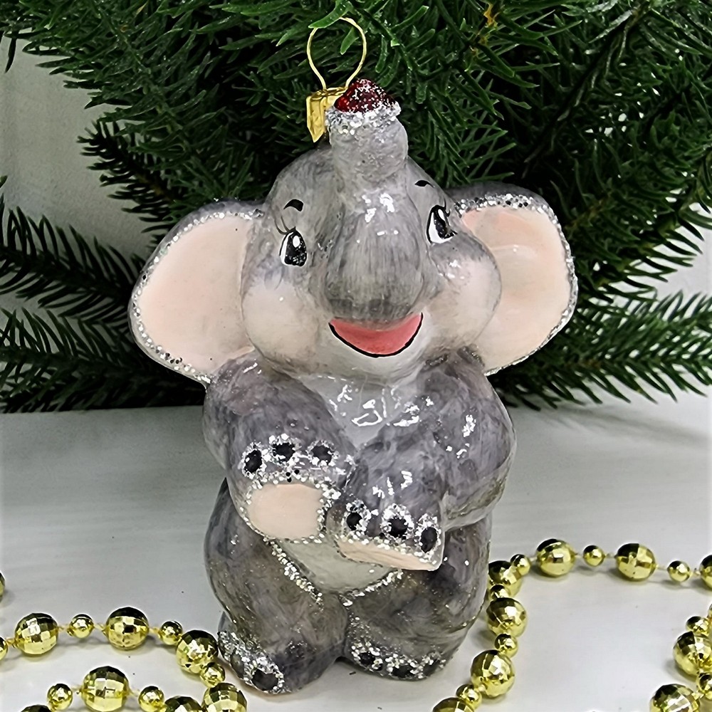 фото Стеклянная елочная игрушка Слоник малый
