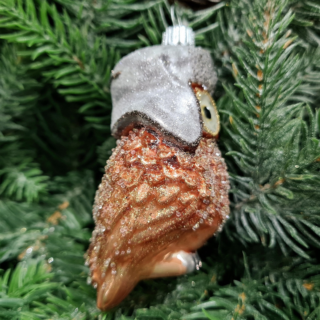 фото Стеклянная елочная игрушка Сова в ушанке-3