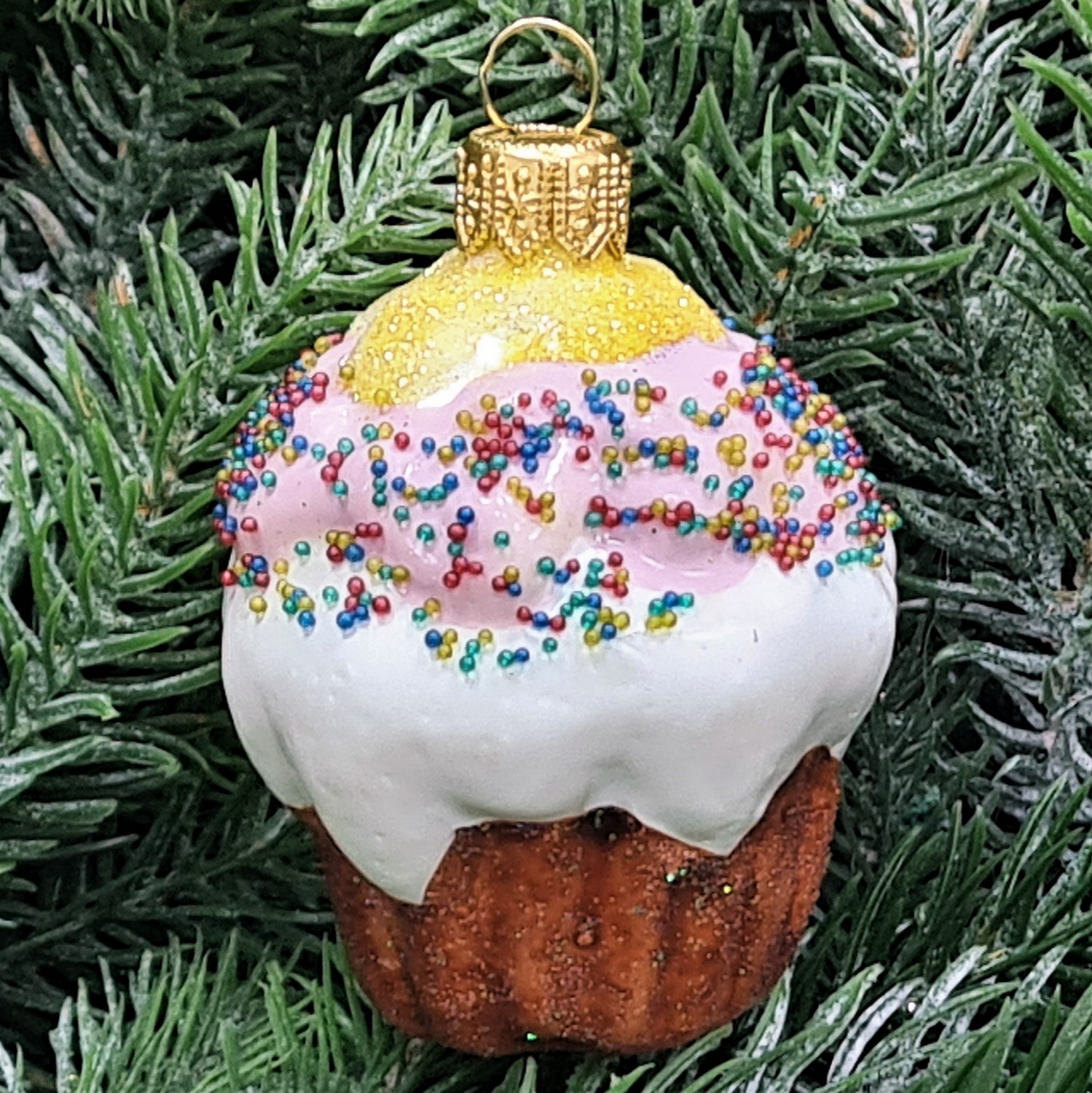 фото Стеклянная елочная игрушка Пирожное