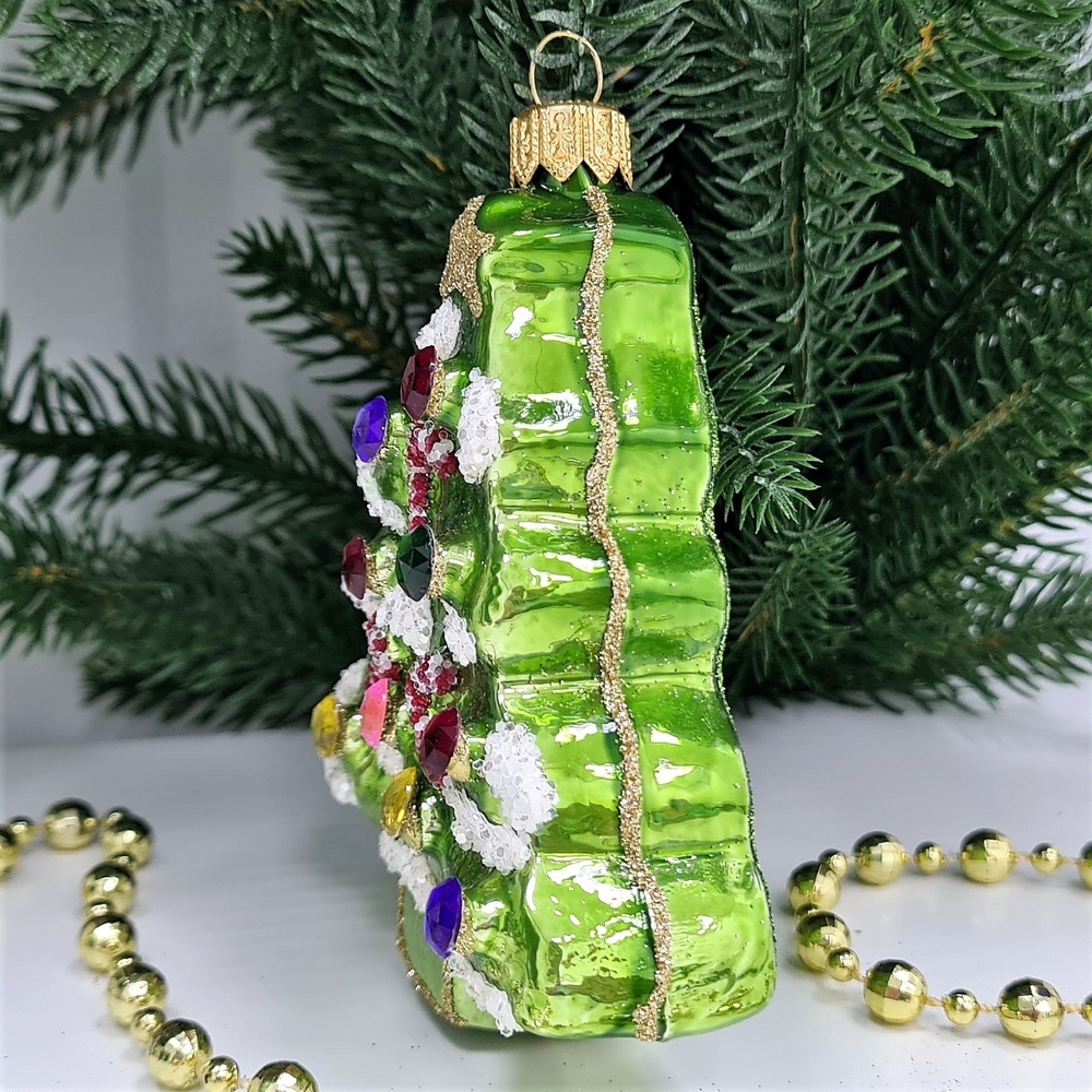 фото Стеклянная елочная игрушка Елочка плоская