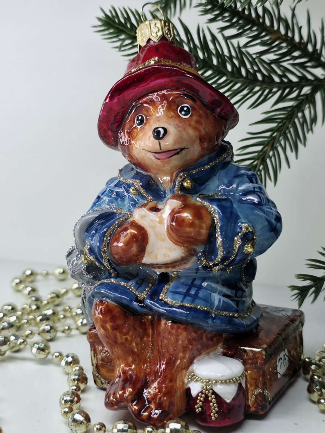 фото Стеклянная елочная игрушка Мишка Паддингтон