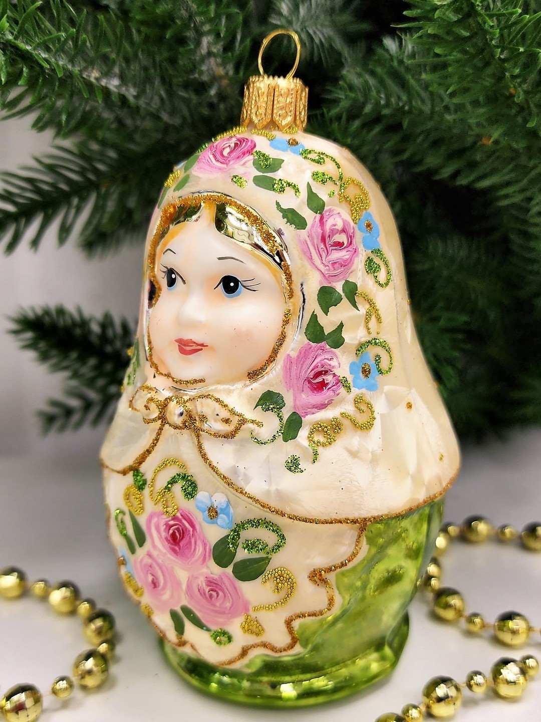 фото Стеклянная елочная игрушка Матрешка Версаль