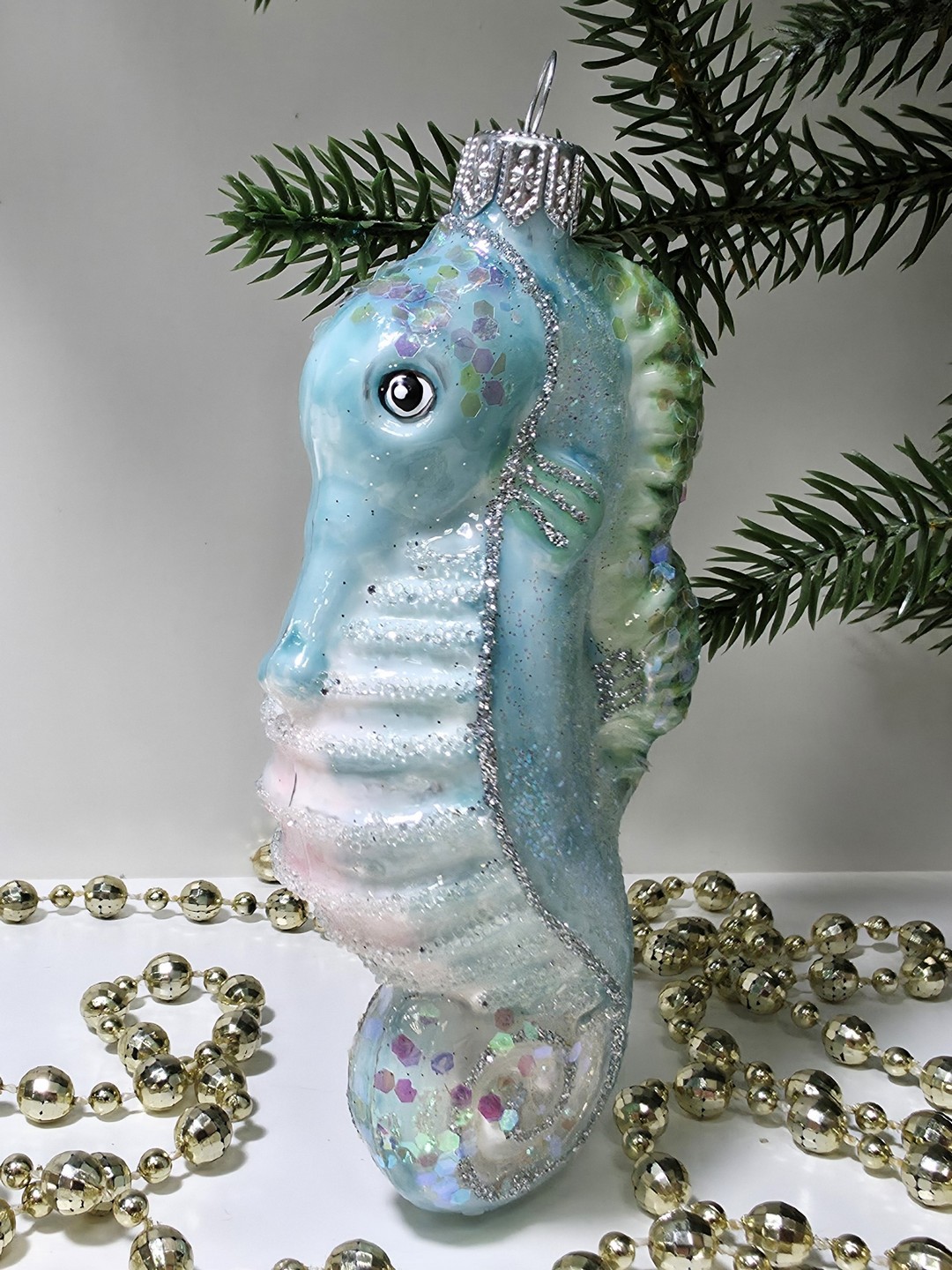 фото Стеклянная елочная игрушка Морской конек