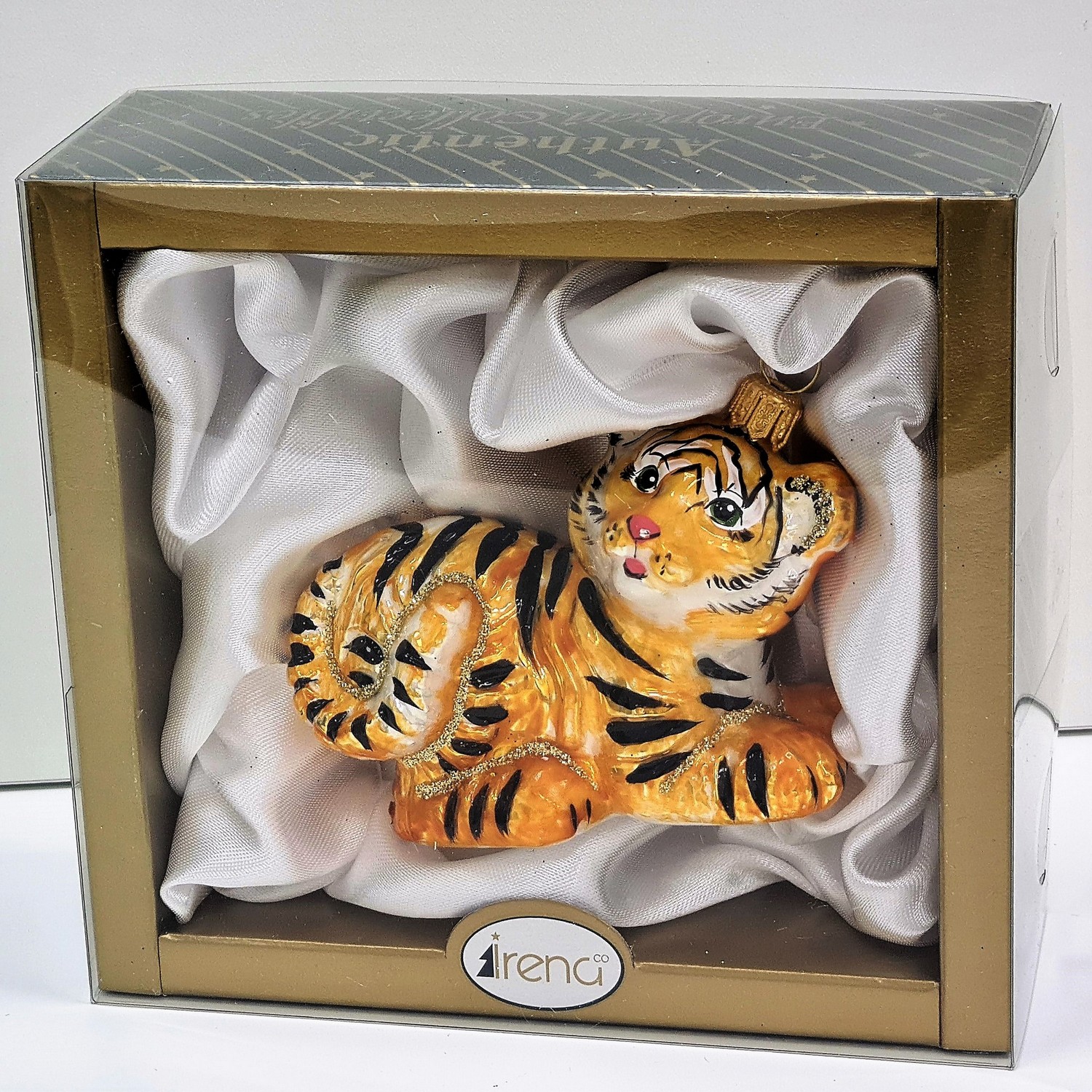 фото Стеклянная елочная игрушка Тигренок играет