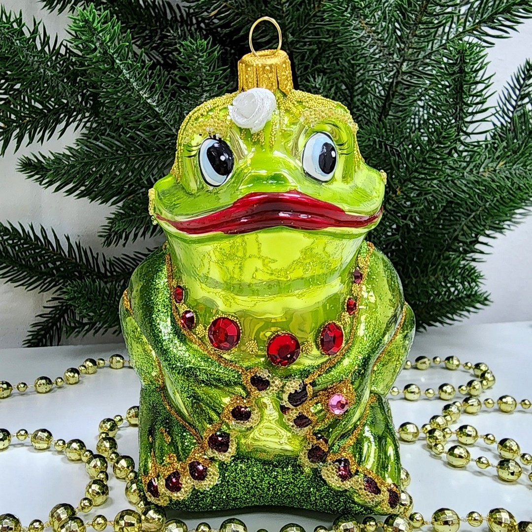 фото Стеклянная елочная игрушка Лягушка-Она