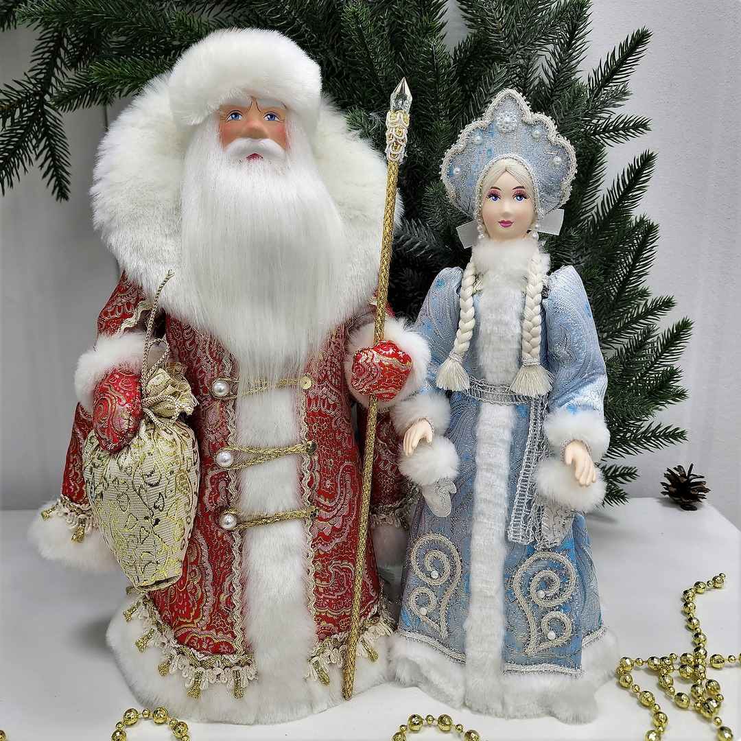 фото Набор Дед Мороз 33 см и Снегурочка 30 см из ткани №110