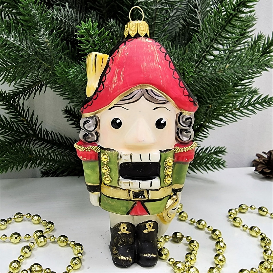 фото Стеклянная елочная игрушка Щелкунчик винтаж зеленый