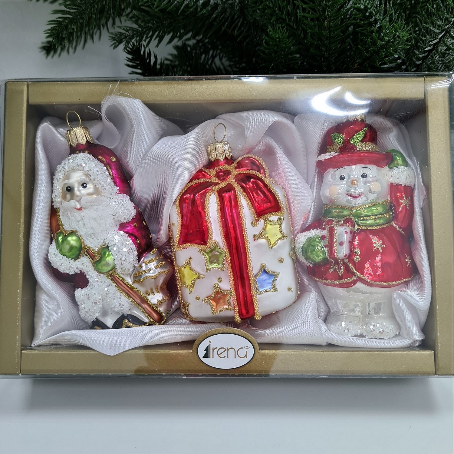 фото Набор ёлочных игрушек Дед Мороз, снеговик и подарок